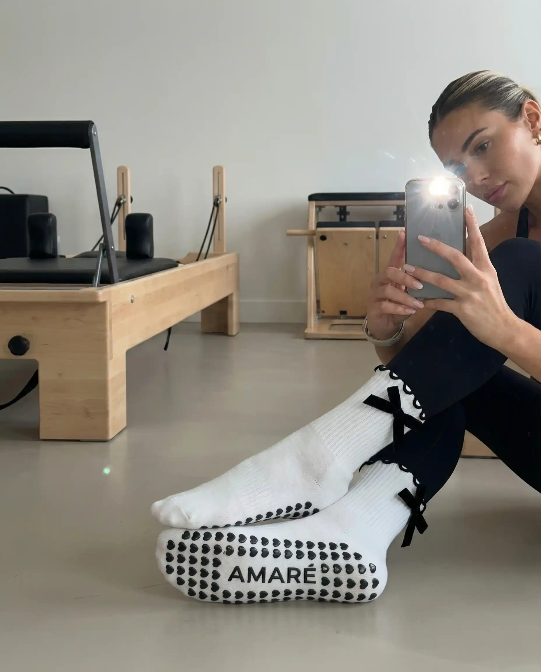 AMARÉ Grip Socks - Black & White — view 5