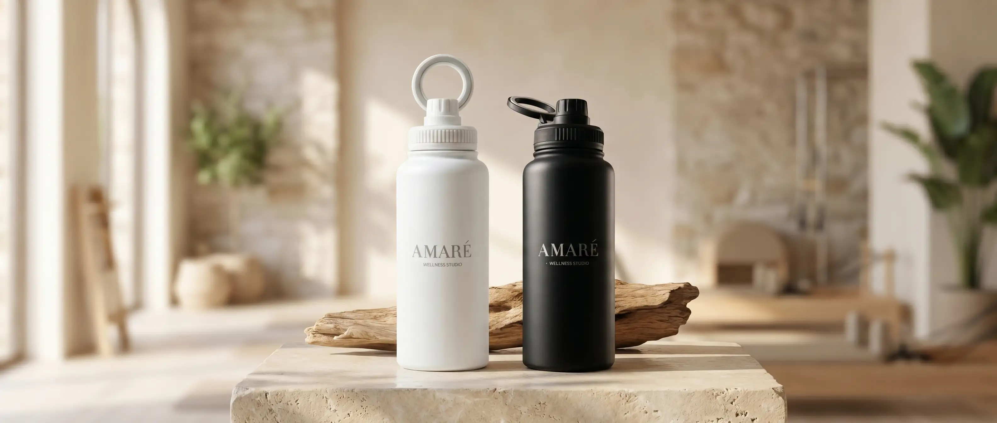 AMARÉ insulated studio bottles — White and Black editions